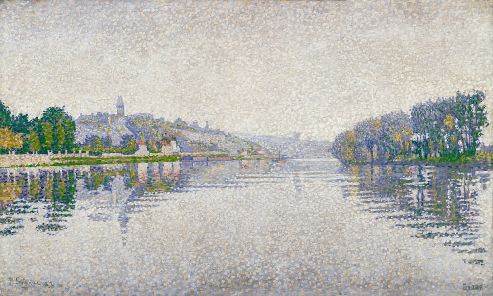 Paul Signac, Bords de riviere. La Seine a Herblay (Kunst,Landschaft,Wasser,Fluss,Pointillismus,Französische Kunst,Vier Elemente)