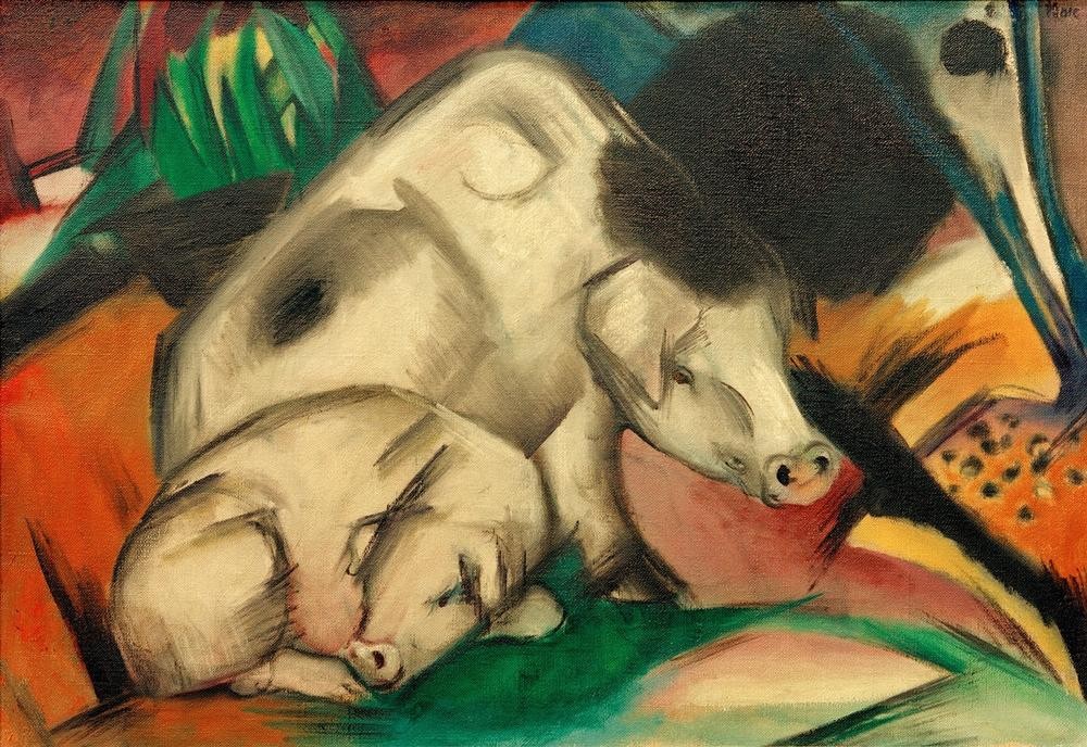 Franz Marc, Schweine (Mutterschwein) (Deutsche Kunst,Kunst,Schwein,Zoologie,Expressionismus,Der Blaue Reiter,Ferkel,Tier,Muttertier,Jungtier,Nutztier,Sau)