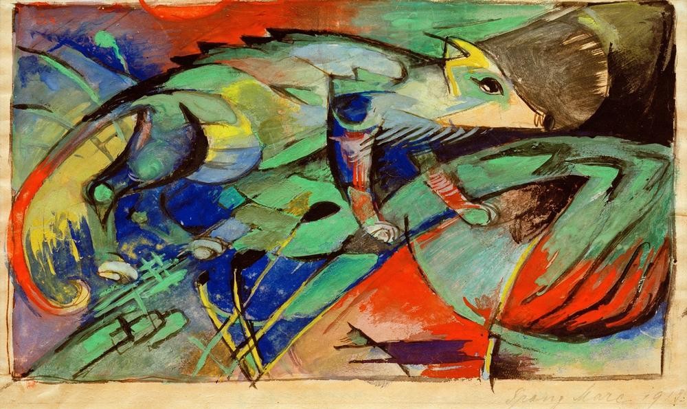 Franz Marc, Chamäleon (Chamäleon, abstrahiert, klassische Moderne, Expressionismus, Wohnzimmer, Treppenhaus, Wunschgröße)