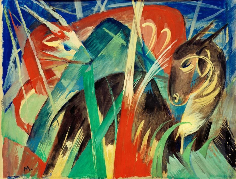 Franz Marc, Fabeltiere I (Tierkomposition I) (Fabelwesen, abstrahiert, klassische Moderne, Expressionismus, Wohnzimmer, Treppenhaus, Wunschgröße)