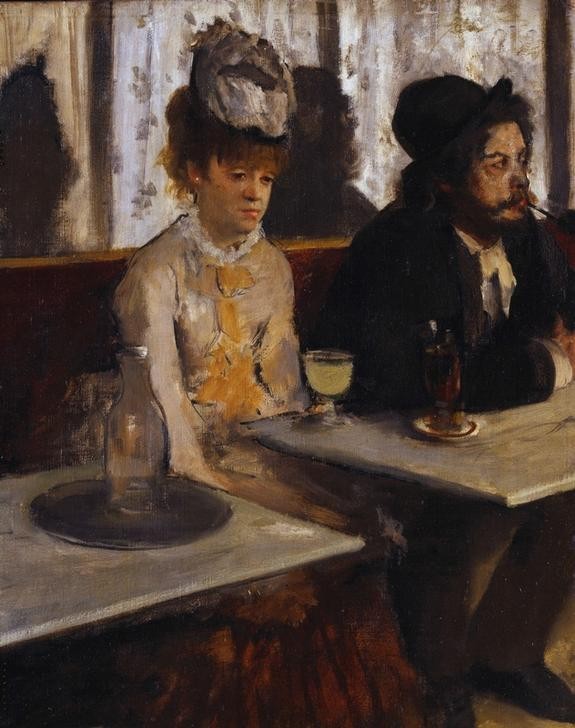 Edgar Degas, Dans un café, ou L’absinthe (Alkohol,Essen Und Trinken,Frau,Gastronomie,Künstlerleben,Mann,Möbel,Tabak,Impressionismus,Hut,Rauchen,Trinken,Tisch,Alkoholismus,Portrait,Langeweile,Französische Kunst,Absinth,Rauch,Paar,Cafe,Kleidung (Allgemein),Alkoholiker,Frauenleben,Aussenseiter,Bistr)