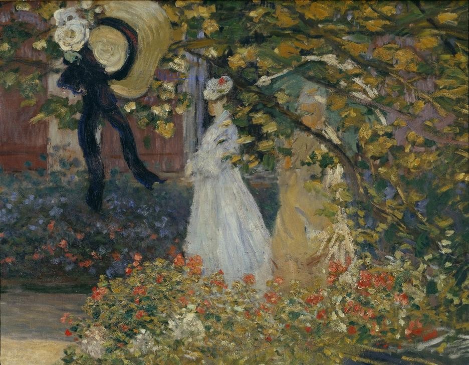 Claude Monet, Le Déjeuner (Botanik,Essgeschirr,Kaffee,Kind,Künstlerleben,Obst,Park,Picknick,Spiel,Tafelsitten,Tageszeiten,Impressionismus,Frühstück,Schatten,Gartenmöbel,Hausgarten,Mittagessen,Tischtuch,Künstlerhaus (Wohnhaus),Französische Kunst,Harmonie,Bauklötze,Menschen Im Garten)
