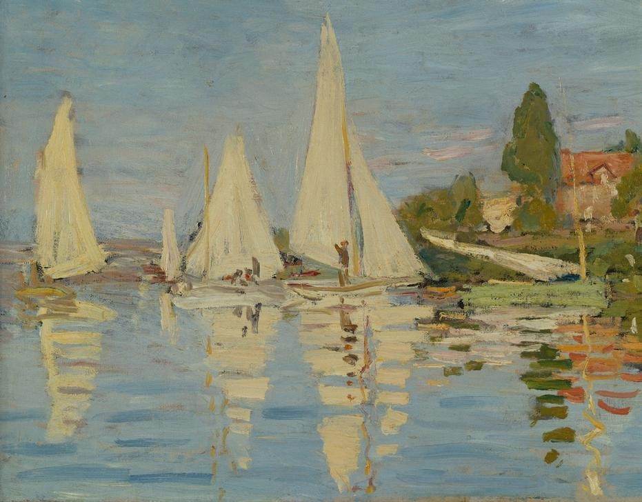 Claude Monet, Régates à Argenteuil (Boot,Schiff,Segeln,Sport,Impressionismus,Segelboot,Regatta,Französische Kunst,Segel,Ausschnitt)
