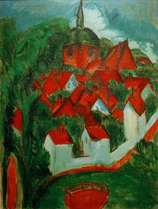 Ernst Ludwig Kirchner, Burg auf Fehmarn (Insel,Deutsche Kunst,Geographie,Expressionismus,Stadtansicht,Architekturdarstellung,Die Brücke,Topographie)