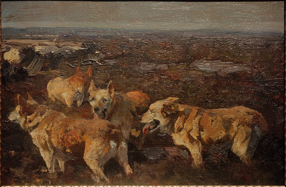 Heinrich von Zügel, Hunde (Biologie,Deutsche Kunst,Kunst,Landschaft,Sezession,Zoologie,Impressionismus,Hund,Studie,Hirtenhund,Tier,Jahrhundertwende,Münchner Sezession,Tierstudie,Bewegung)