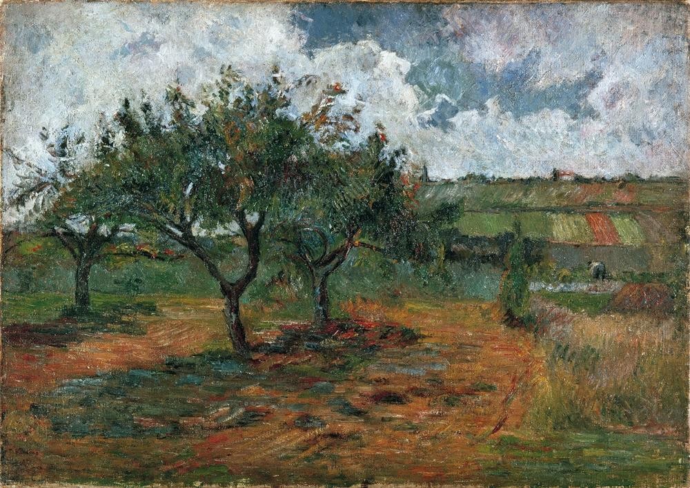 Paul Gauguin, Blühende Apfelbäume (Baumblüte,Botanik,Landschaft,Obstbau,Impressionismus,Französische Kunst,Apfelbaum,Landwirtschaft)
