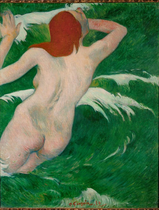 Paul Gauguin, Frauenakt in den Wellen (Bad Im Freien,Freikörperkultur,Frau,Meer,Akt,Rückenakt,Französische Kunst,Rote Haare,Welle,Naturverbundenheit,Synthetismus,Schule Von Pont-Aven)