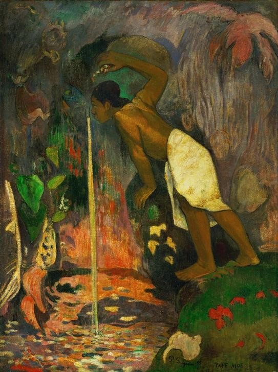 Paul Gauguin, Pape Moe (Elemente,Landschaft,Urwald,Völkerkunde,Wasser,Trinken,Quelle,Portrait,Französische Kunst,Jahrhundertwende,Tropen,Land Und Leute,Lendenschurz,Junger Mann)