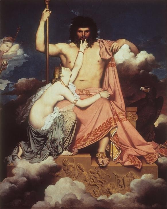 JEAN-AUGUSTE-DOMINIQUE INGRES, Jupiter und Thetis (Mythologie,Klassizismus,Bitte,Vater Und Tochter,Französische Kunst,Schmeichelei,Bart Kraulen,Griechisch-Römische Mythologie)