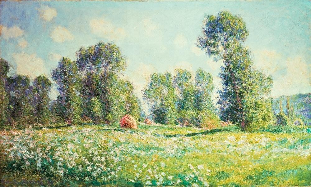Claude Monet, Effet de printemps à Giverny (Jahreszeiten,Landschaft,Impressionismus,Frühling,Wiese,Französische Kunst,Licht,Sonnenschein)