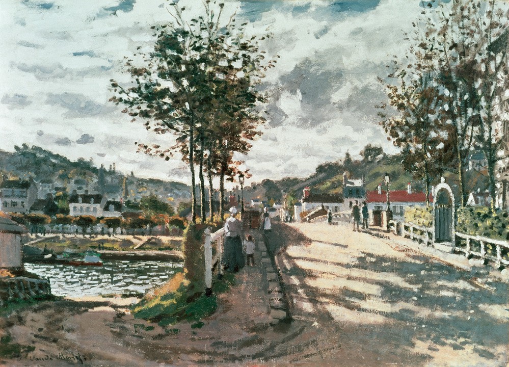 Claude Monet, Le Pont de Bougival (Impressionismus,Fluss,Kleinstadt,Französische Kunst,Uferstrasse)