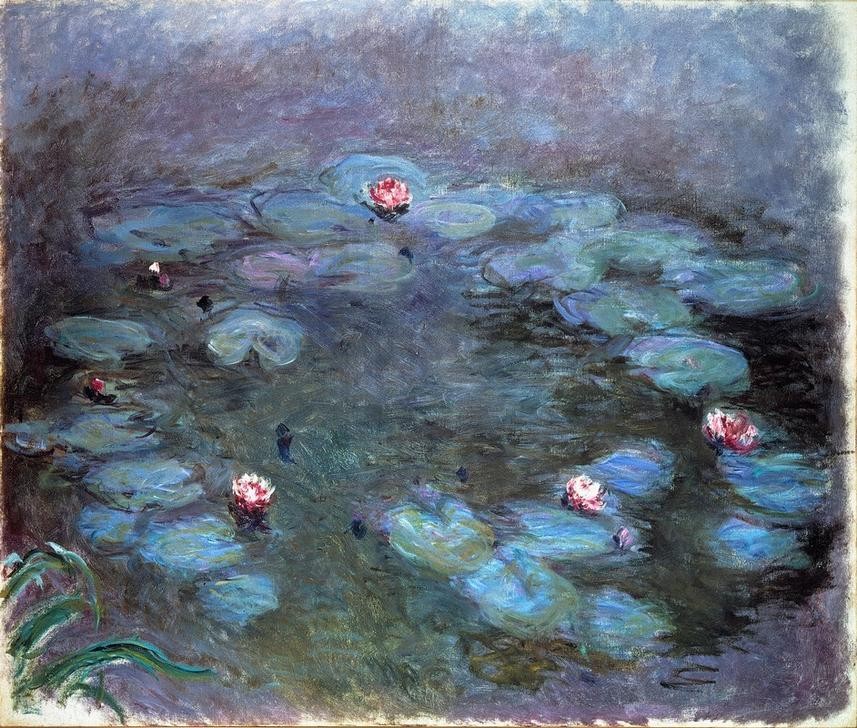 Claude Monet, Nymphéas (Botanik,Wasser,Wasserpflanze,Impressionismus,See,Seerose,Französische Kunst,Harmonie,Blau,Gartenteich,Lila)