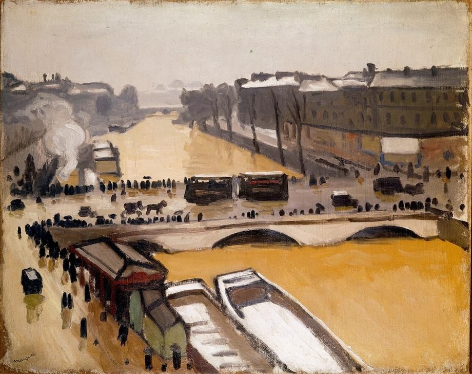 Albert Marquet, Überschwemmung am Pont Saint-Michel (Brücke,Hochwasser,Impressionismus,Grossstadt,Fluss,Fauves,Überschwemmung,Französische Kunst)