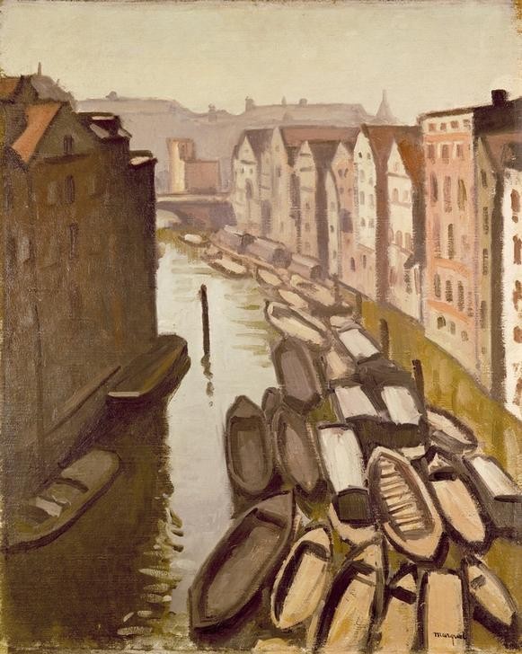 Albert Marquet, Fleet in Hamburg (Boot,Impressionismus,Grossstadt,Paddelboot,Vedute,Stadtansicht,Architekturdarstellung,Französische Kunst,Häuserzeile,Fleet,Bootsanlegestelle,Schifffahrt)