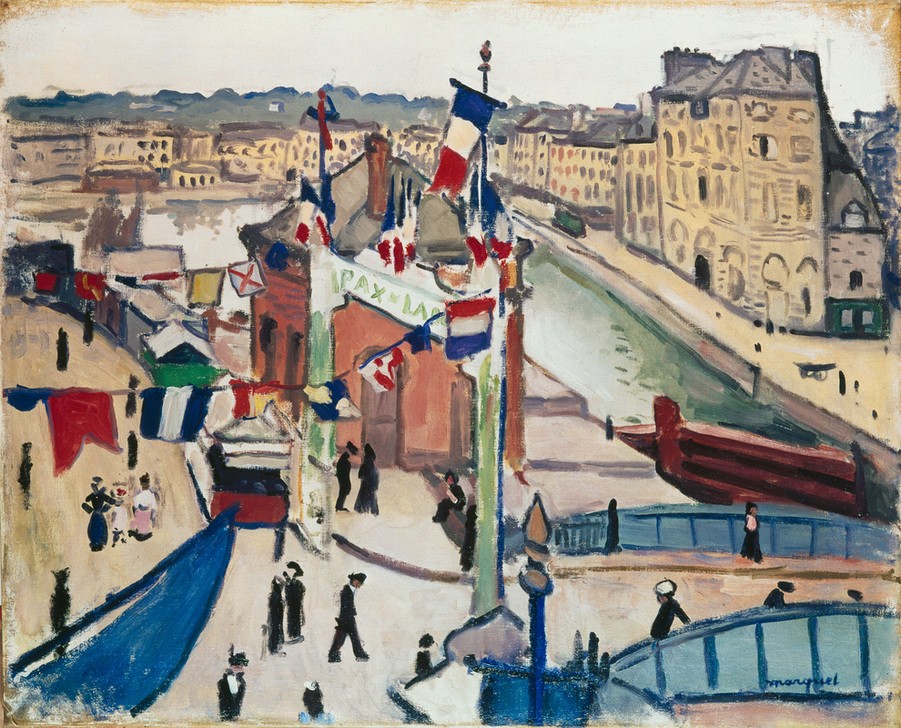 Albert Marquet, Der 14. Juli in Le Havre (Flagge,Geschichte,Impressionismus,Nationalfeiertag,Fauves,Französische Kunst,Trikolore,Jahrhundertwende,14. Juli,Staatsfeiertag,Fahne)