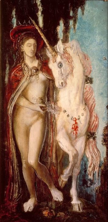 Gustave Moreau, La Licorne (Frau,Kunst,Symbolismus,Akt,Fabelwesen,Einhorn,Jungfrau,Französische Kunst,Frau Und Tier,Jungfräulichkeit,Symbolik)