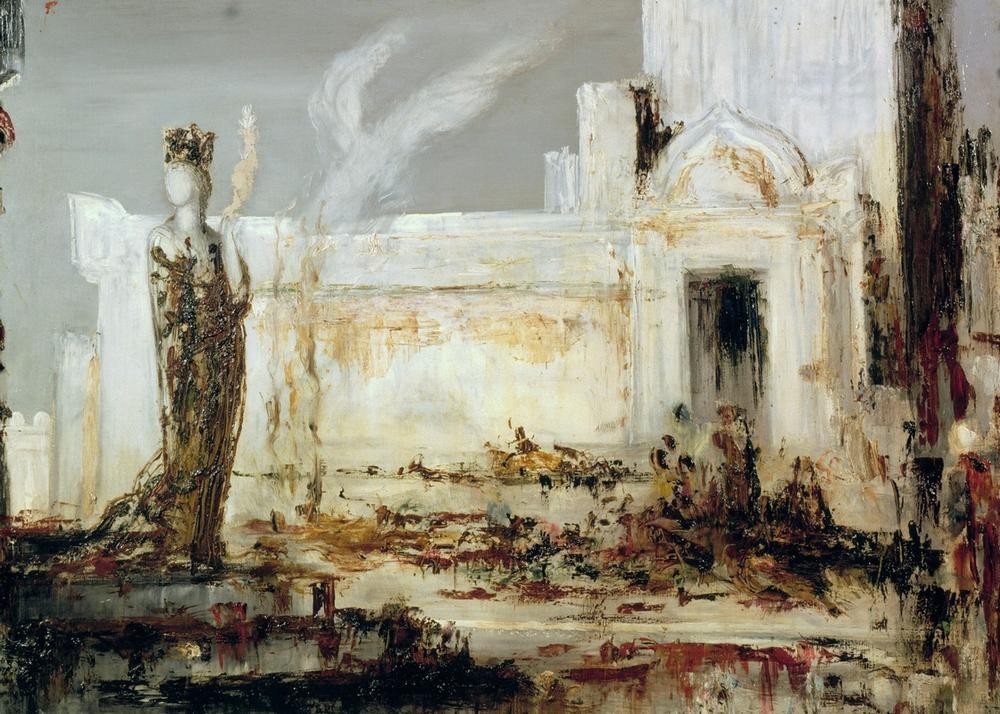 Gustave Moreau, Hélène à la Porte Scee (Mythologie,Symbolismus,Trojanischer Krieg,Französische Kunst,Griechisch-Römische Mythologie)