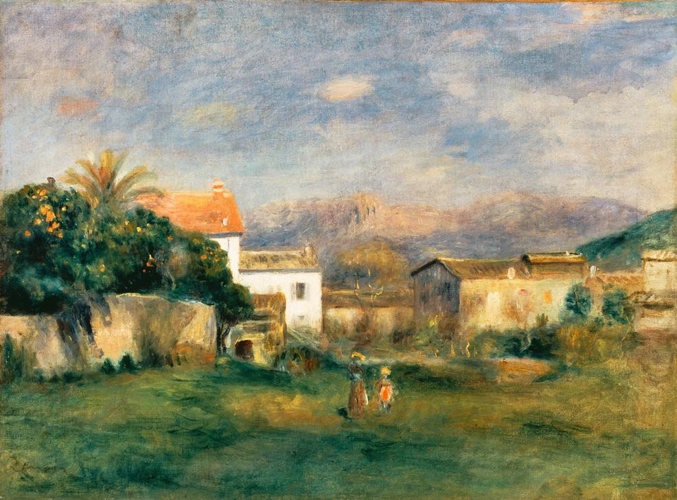 Pierre-Auguste Renoir, Vue de Cagnes (Dorf,Landschaft,Maler (Künstler),Impressionismus,Wiese,Französische Kunst,Jahrhundertwende)