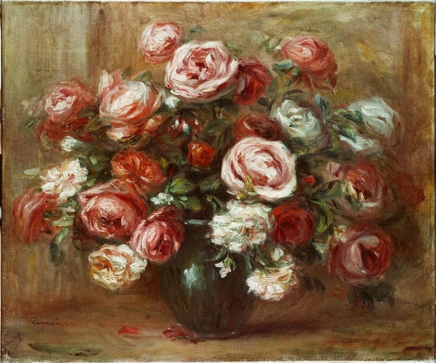 Pierre-Auguste Renoir, Rosenstilleben (Botanik,Maler (Künstler),Rose,Impressionismus,Stillleben,Blumenstrauss,Vase,Französische Kunst,Blume)