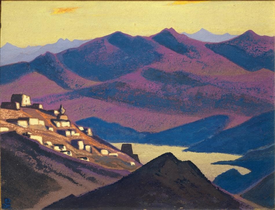 Nikolai Konstantinowitsch Roerich, Jam-Zo-See (Siedlung in den Bergen) (Gebirge,Kunst,Landschaft,Sowjetische Kunst,See,Russische Kunst)