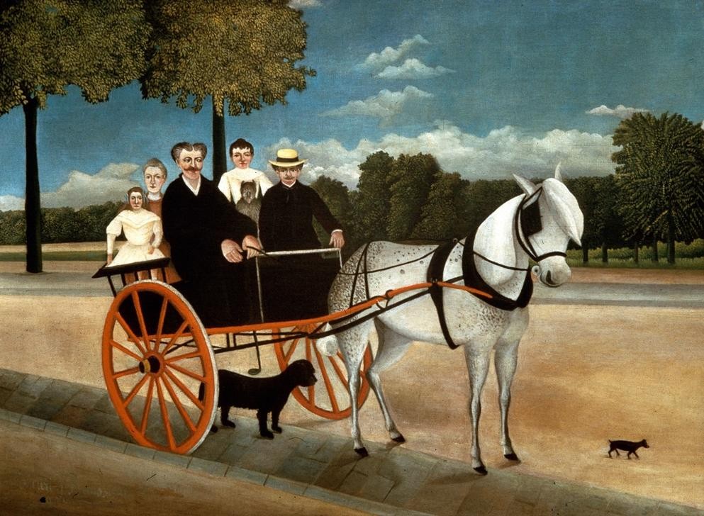 Henri Rousseau, La carriole du Père Juniet (Ausflug, Familie, Pferd, Pferdewagen, Kutsche, Gruppenbild, naive Malerei, Wunschgröße, Wohnzimmer, Treppenhaus, Malerei, klassische Moderne, bunt)