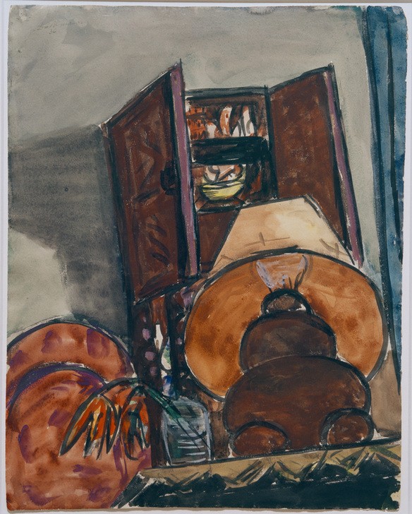 Max Beckmann, Stilleben mit Lampe (Stillleben, Expressionismus, Klassische Moderne, Malerei, Wohnzimmer, Esszimmer, Treppenhaus, Wunschgröße, bunt)