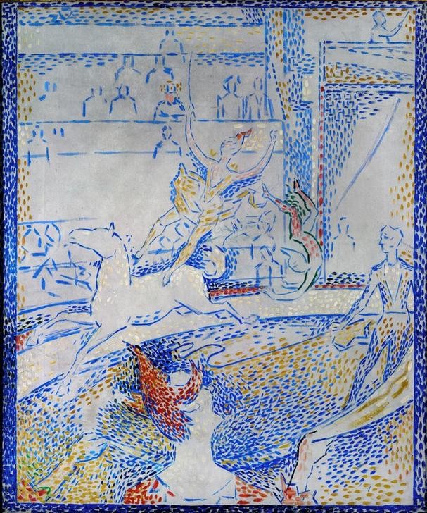 Georges Seurat, Le cirque (Fahrendes Volk,Pferd (Tier),Zirkus (Theater),Reiter,Pointillismus,Akrobat,Dressur,Französische Kunst,Manege,Tier,Reiten,Akrobatin,Zirkusreiterin,Kunstreiterin)