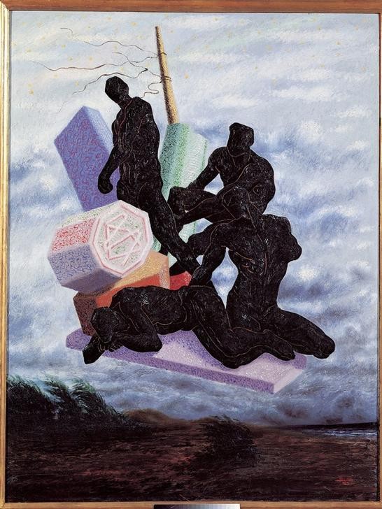 Alberto Savinio, La chute des anges (Fall, Sturz, Engel, Altes Esament, Religion, Männlich, Muskeln, Surrealismus, Pittura metafisica, Klassische Moderne, Wunschgröße, Wohnzimmer)