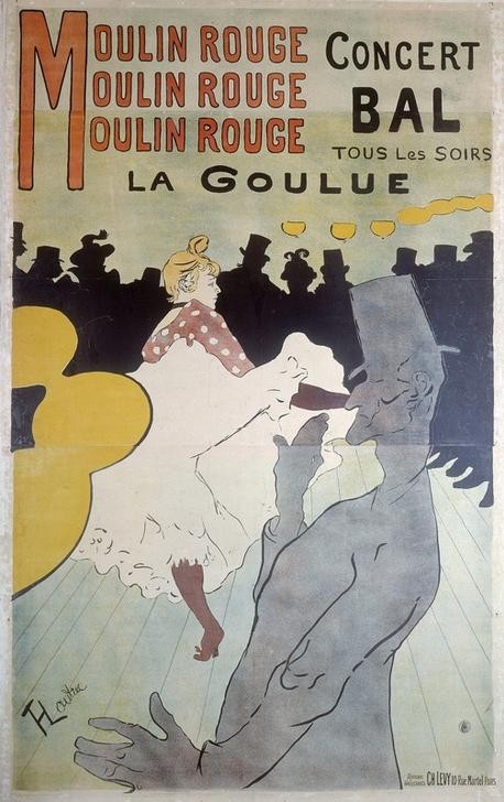Henri de Toulouse-Lautrec, Moulin Rouge, La Goulue (Gastronomie,Jugendstil,Karikatur,Mann,Nachtleben,Tänzerin,Tanz,Variete (Entertainment),Plakat,Revue (Musiktheater),Tanzlokal,Nachtlokal,Studie,Französische Kunst,Cancan,Sexualität,Fin De Siecle,Hässlichkeit,Jahrhundertwende,Tanzboden,Vergnügungslokal)