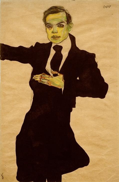Egon Schiele, Der Maler Max Oppenheimer, Kniestück (Künstler,Maler (Künstler),Mann,Portrait,Expressionismus,Österreichische Kunst,Kniestück,Person)