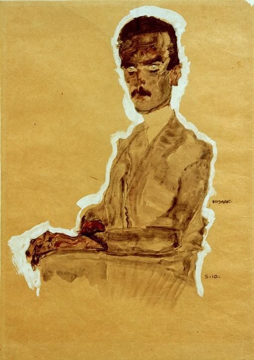 Egon Schiele, Bildnis Eduard Kosmack, sitzend (Kunst,Mann,Mensch,Portrait,Expressionismus,Österreichische Kunst,Sitzen,Verleger)