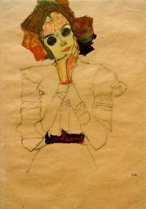 Egon Schiele, Mädchen mit Sonnenbrille (Gertrude Schiele) (Frau,Mädchen,Mensch,Sonnenbrille,Portrait,Expressionismus,Österreichische Kunst,Junge Frau)