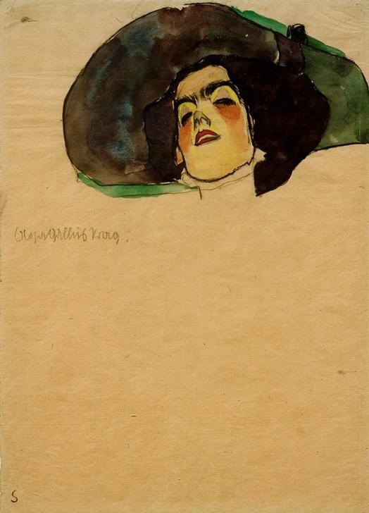 Egon Schiele, Bildnis Olga Gallus, Prag (Damenhut,Frau,Mensch,Hut,Portrait,Expressionismus,Österreichische Kunst,Kopf)
