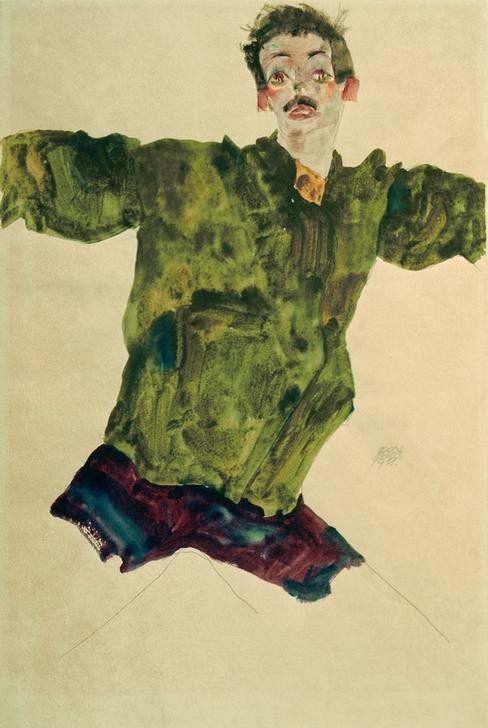 Egon Schiele, Selbstbildnis mit ausgebreiteten Armen (Künstler,Maler (Künstler),Mann,Zeichner,Selbstbildnis,Portrait,Expressionismus,Österreichische Kunst,Ausgebreitete Arme,Person)