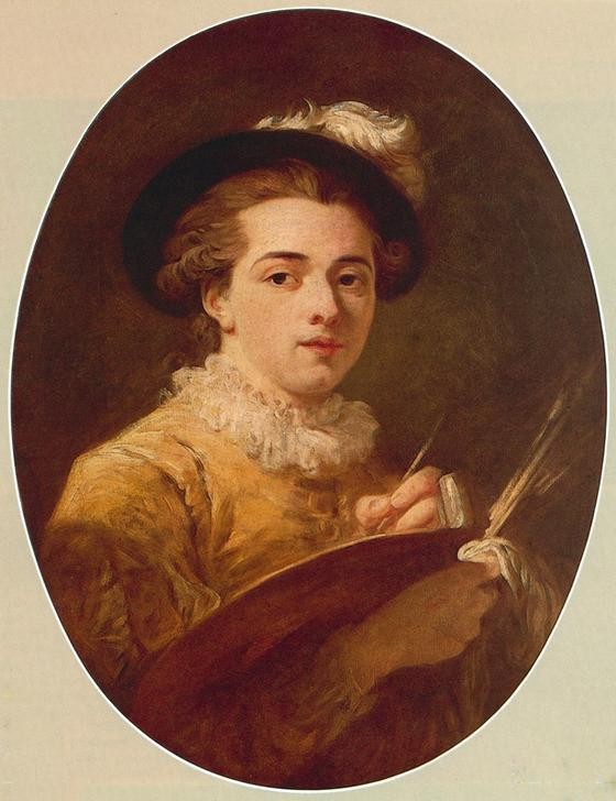 Jean-Honoré Fragonard, Bildnis eines jungen Malers (Künstler,Kunst,Maler (Künstler),Mann,Selbstbildnis,Rokoko,Portrait,Palette,Französische Kunst,Pinsel,Brustbild,Oval,Person,Hutfeder,Junger Mann)