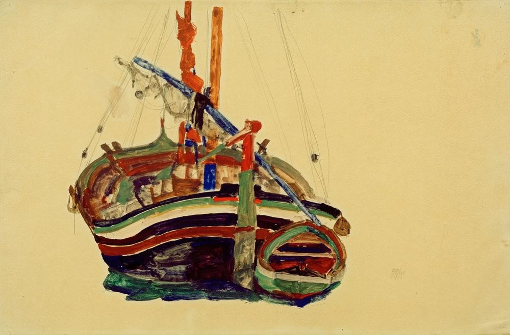 Egon Schiele, Triestiner Fischerboot (Boot,Schiff,Schiffstypen,Fischerboot,Expressionismus,Fischkutter,Schifffahrt)