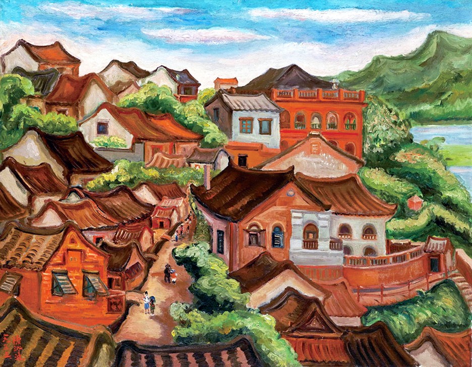 CHEN CHENGBO, Tamsui (Asien, Städte, Dorf, Dächer, Taiwan, Landschaft, Wunschgröße, Klassische Moderne, Wohnzimmer, Treppenhaus)