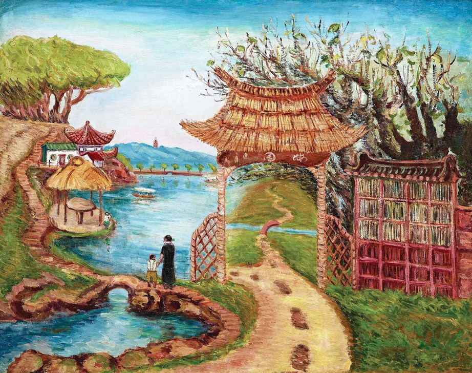 Chen Chengbo, Plum Garden (Asien, Park, Garten, Pflaumenbäume, Tori, Fluss, Landschaftsmalerei, Landschaften,, Taiwan, Wunschgröße, Klassische Moderne, Wohnzimmer, Treppenhaus, Malerei)