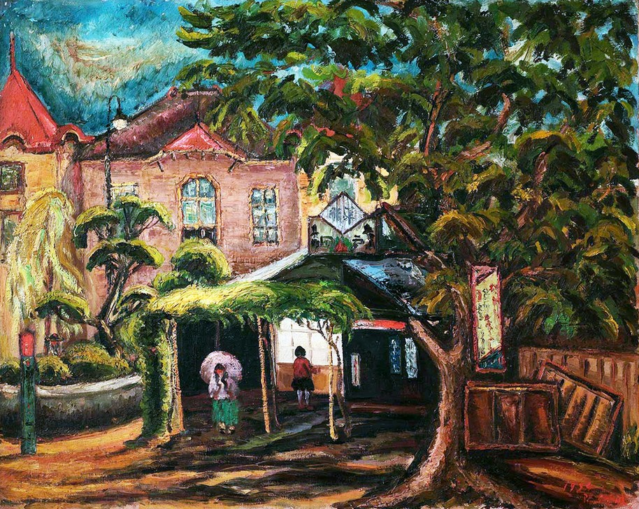 Chen Chengbo, Foliage (Asien, Städte, Gebäude, Bäume, Pergola, Häuser, Architektur, Malerei, Straßenszene, Taiwan, Wunschgröße, Klassische Moderne, Wohnzimmer, Treppenhaus)
