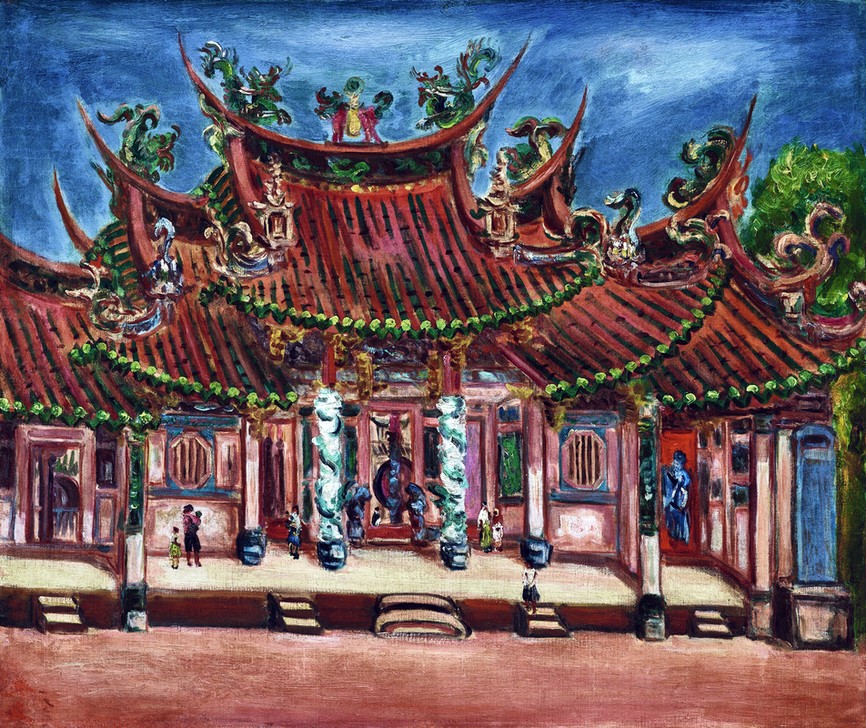 Chen Chengbo, In Front of the Temple (Asien, Städte, Gebäude, Tempel, Religion, Architektur, Malerei,   Taiwan, Wunschgröße, Klassische Moderne, Wohnzimmer, Treppenhaus)