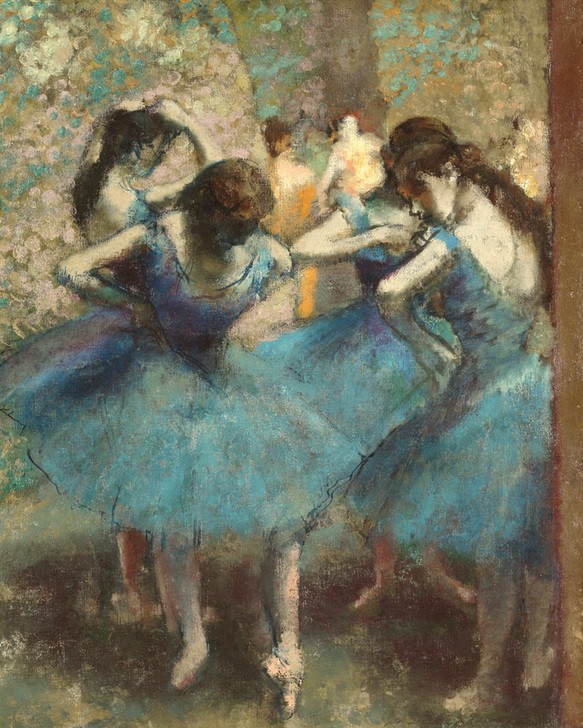 Edgar Degas, Danseuses bleues (Ballett,Musik,Tänzerin,Tanz,Theater,Impressionismus,Französische Kunst,Blau,Ballerina,Jahrhundertwende,Tutu (Ballett),Ausschnitt)