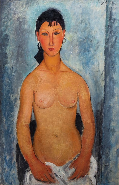 Amedeo Modigliani, Stehender Akt (Elvira) (Frau,Künstler,Kunst,Maler (Künstler),Mensch,Akt,Portrait,Italienische Kunst,Farbe)