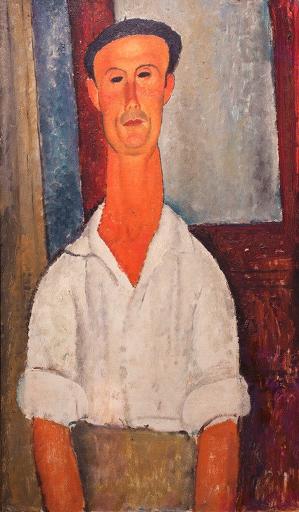 Amedeo Modigliani, Gaston Modot (Frau,Künstler,Kunst,Maler (Künstler),Mann,Mensch,Schauspieler,Portrait,Baskenmütze,Kino,Italienische Kunst,Farbe)