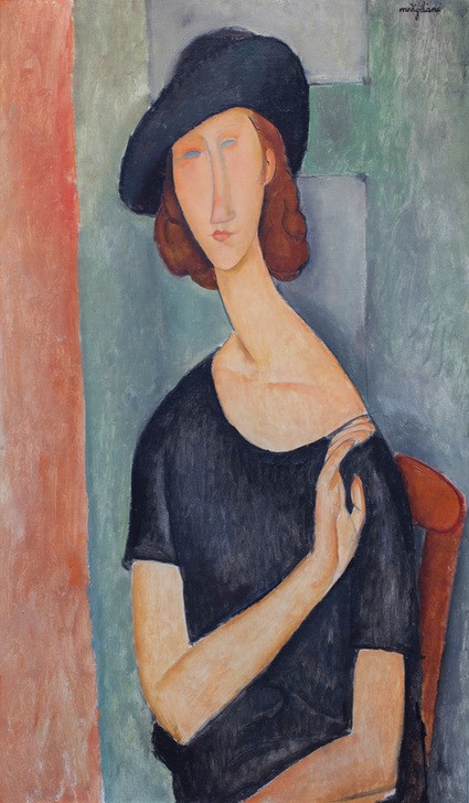 Amedeo Modigliani, Jeanne Hébuterne with Hat (Frau,Künstler,Kunst,Maler (Künstler),Mensch,Hut,Portrait,Italienische Kunst,Farbe)
