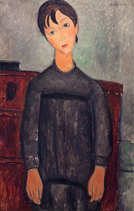 Amedeo Modigliani, Mädchen mit schwarzer Schürze (Frau,Künstler,Kunst,Mädchen,Maler (Künstler),Mensch,Schule,Schulhaus,Portrait,Tochter,Italienische Kunst,Farbe)