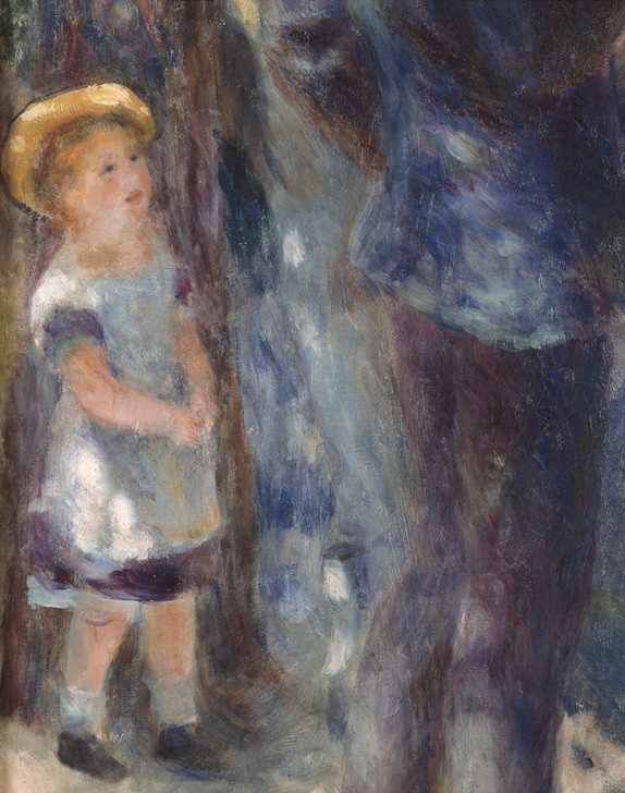 Pierre-Auguste Renoir, La balançoire (Ausflug,Damenmode,Familie,Frau,Garten Und Park,Herrenhut,Kind,Kunst,Mode,Freizeit,Urlaub,Sonntag,Impressionismus,Bürgertum,Schaukel,Französische Kunst,Kleid,Paar,Kleidung (Allgemein),Einkindfamilie,Festkleidung,Ausschnitt)