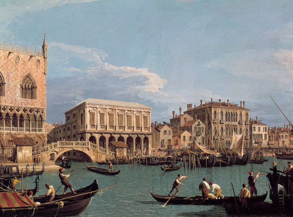 Giovanni Antonio Canaletto, Dogenpalast und Justizpalast (Lagune, Brücke, Gondeln, Dogenpalast, Piombi, Gefängnis, Alltagsszene, Paläste, Architektur, Barock, Vedute, Klassiker, Wunschgröße, Wohnzimmer)