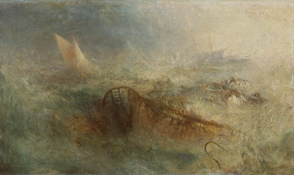 JOSEPH MALLORD WILLIAM TURNER, The storm (Boot,Geographie,Transport,Wetter,Meer,Tag,Welle,Wild,Segel,Sturm,Farbe)