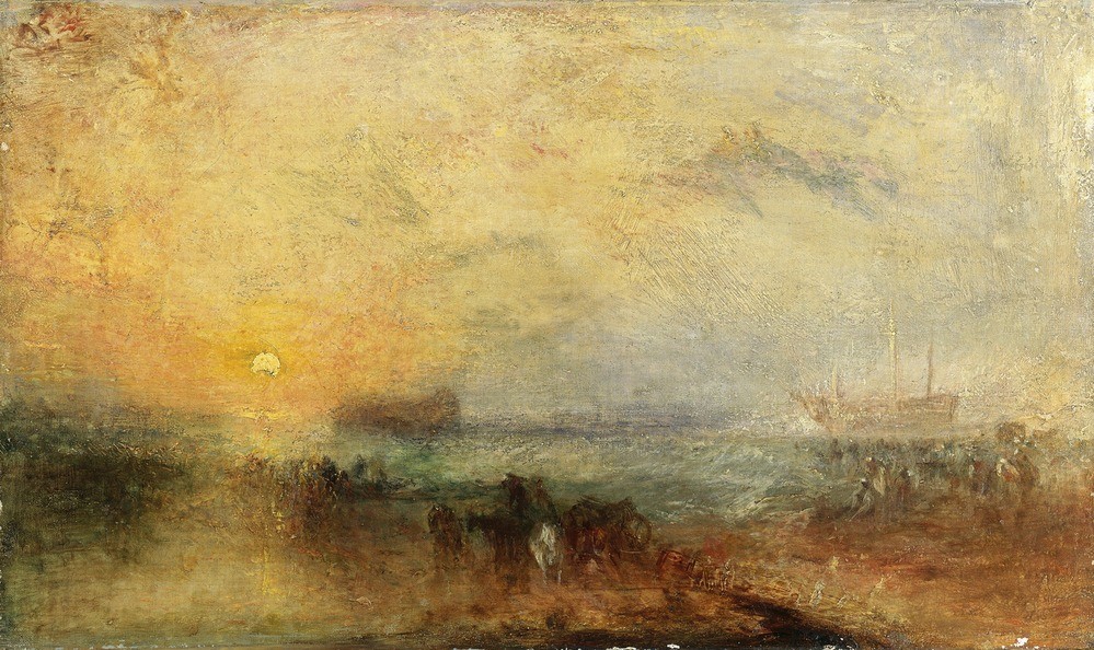 JOSEPH MALLORD WILLIAM TURNER, The morning after the storm (Astronomie,Geographie,Küste,Wetter,Sonne,Wissenschaft,Morgen,Meer,Sonnenaufgang,Zeit,Tag,Gelb,Sturm,Farbe)