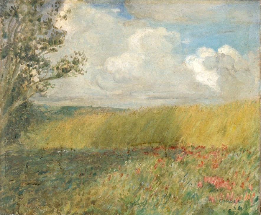 Charles Conder, The cornfield (Landschaft, Jahreszeiten, Sommer, Wetter, Baum, Wiese, Wind, Feld, Natur, Wolken, Impressionismus, Wunschgröße, Klassiker, Malerei, Wohnzimmer)